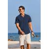 imageCOOFANDY Mens Cotton Linen Shirt Casual Button Down Short Sleeve Shirts Summer Cuban Vacation Beach Shirts with PocketDeep Blue