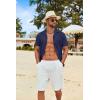 imageCOOFANDY Mens Cotton Linen Shirt Casual Button Down Short Sleeve Shirts Summer Cuban Vacation Beach Shirts with PocketDeep Blue