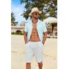 imageCOOFANDY Mens Cotton Linen Shirt Casual Button Down Short Sleeve Shirts Summer Cuban Vacation Beach Shirts with PocketIsland Blue