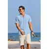 imageCOOFANDY Mens Cotton Linen Shirt Casual Button Down Short Sleeve Shirts Summer Cuban Vacation Beach Shirts with PocketLight Blue