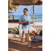 imageCOOFANDY Mens Cotton Linen Shirt Casual Button Down Short Sleeve Shirts Summer Cuban Vacation Beach Shirts with PocketLight Blue