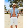 imageCOOFANDY Mens Cotton Linen Shirt Casual Button Down Short Sleeve Shirts Summer Cuban Vacation Beach Shirts with PocketLight Blue