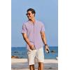 imageCOOFANDY Mens Cotton Linen Shirt Casual Button Down Short Sleeve Shirts Summer Cuban Vacation Beach Shirts with PocketLight Purple