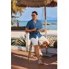 imageCOOFANDY Mens Cotton Linen Shirt Casual Button Down Short Sleeve Shirts Summer Cuban Vacation Beach Shirts with PocketNavy Blue