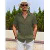 imageCOOFANDY Mens Cotton Linen Shirts Short Sleeve Casual Shirts Summer Button Down Shirt Linen Beach Vacation ShirtArmy Green