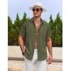 imageCOOFANDY Mens Cotton Linen Shirts Short Sleeve Casual Shirts Summer Button Down Shirt Linen Beach Vacation ShirtArmy Green