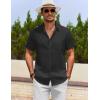 imageCOOFANDY Mens Cotton Linen Shirts Short Sleeve Casual Shirts Summer Button Down Shirt Linen Beach Vacation ShirtBlack