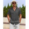 imageCOOFANDY Mens Cotton Linen Shirts Short Sleeve Casual Shirts Summer Button Down Shirt Linen Beach Vacation ShirtDark Gray