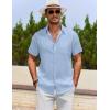 imageCOOFANDY Mens Cotton Linen Shirts Short Sleeve Casual Shirts Summer Button Down Shirt Linen Beach Vacation ShirtLight Blue