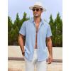 imageCOOFANDY Mens Cotton Linen Shirts Short Sleeve Casual Shirts Summer Button Down Shirt Linen Beach Vacation ShirtLight Blue