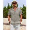 imageCOOFANDY Mens Cotton Linen Shirts Short Sleeve Casual Shirts Summer Button Down Shirt Linen Beach Vacation ShirtLight Gray