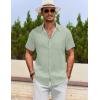 imageCOOFANDY Mens Cotton Linen Shirts Short Sleeve Casual Shirts Summer Button Down Shirt Linen Beach Vacation ShirtLight Green