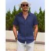 imageCOOFANDY Mens Cotton Linen Shirts Short Sleeve Casual Shirts Summer Button Down Shirt Linen Beach Vacation ShirtNavy Blue