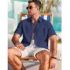 imageCOOFANDY Mens Cotton Linen Shirts Short Sleeve Casual Shirts Summer Button Down Shirt Linen Beach Vacation ShirtNavy Blue