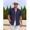 imageCOOFANDY Mens Cotton Linen Shirts Short Sleeve Casual Shirts Summer Button Down Shirt Linen Beach Vacation ShirtNavy Blue