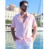 imageCOOFANDY Mens Cotton Linen Shirts Short Sleeve Casual Shirts Summer Button Down Shirt Linen Beach Vacation ShirtPink