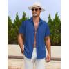 imageCOOFANDY Mens Cotton Linen Shirts Short Sleeve Casual Shirts Summer Button Down Shirt Linen Beach Vacation ShirtRoyal Blue