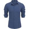 imageCOOFANDY Mens Cuban Guayabera Shirt Casual Button Down Shirts Long Sleeve Summer Beach ShirtsDark Blue