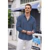 imageCOOFANDY Mens Cuban Guayabera Shirt Casual Button Down Shirts Long Sleeve Summer Beach ShirtsDark Blue