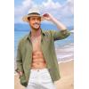 imageCOOFANDY Mens Cuban Guayabera Shirt Casual Button Down Shirts Long Sleeve Summer Beach ShirtsGreen