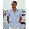 imageCOOFANDY Mens Cuban Guayabera Shirt Casual Short Sleeve Button Down Shirts Summer Beach ShirtsLight Blue