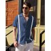 imageCOOFANDY Mens Cuban Guayabera Shirt Short Sleeve Button Down Shirts Casual Summer Beach Linen ShirtsA  Navy Blue  White
