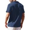 imageCOOFANDY Mens Cuban Guayabera Shirt Short Sleeve Button Down Shirts Casual Summer Beach Linen ShirtsA  Navy Blue  White