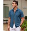 imageCOOFANDY Mens Cuban Guayabera Shirt Short Sleeve Button Down Shirts Casual Summer Beach ShirtsDenim Blue