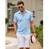 imageCOOFANDY Mens Cuban Guayabera Shirt Short Sleeve Button Down Shirts Casual Summer Beach ShirtsLight Blue