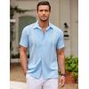 imageCOOFANDY Mens Cuban Guayabera Shirt Short Sleeve Button Down Shirts Casual Summer Beach ShirtsLight Blue