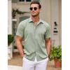imageCOOFANDY Mens Cuban Guayabera Shirt Short Sleeve Button Down Shirts Casual Summer Beach ShirtsLight Green