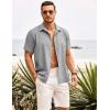 imageCOOFANDY Mens Cuban Guayabera Shirt Short Sleeve Button Down Shirts Casual Summer Beach ShirtsLight Grey