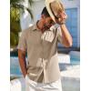 imageCOOFANDY Mens Cuban Guayabera Shirt Short Sleeve Button Down Shirts Casual Summer Beach ShirtsLight Khaki