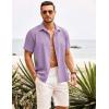 imageCOOFANDY Mens Cuban Guayabera Shirt Short Sleeve Button Down Shirts Casual Summer Beach ShirtsLight Purple