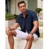 imageCOOFANDY Mens Cuban Guayabera Shirt Short Sleeve Button Down Shirts Casual Summer Beach ShirtsNavy Blue