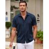 imageCOOFANDY Mens Cuban Guayabera Shirt Short Sleeve Button Down Shirts Casual Summer Beach ShirtsNavy Blue