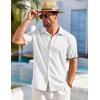 imageCOOFANDY Mens Cuban Guayabera Shirt Short Sleeve Button Down Shirts Casual Summer Beach ShirtsWhite