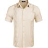 imageCOOFANDY Mens Cuban Guayabera Shirt Short Sleeve Linen Button Down Shirts Casual Summer Beach TopsBeige