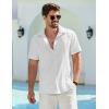 imageCOOFANDY Mens Cuban Guayabera Shirt Summer Beach Vacation Shirt Casual Short Sleeve Button Down Resort WearAwhite