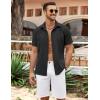 imageCOOFANDY Mens Cuban Guayabera Shirt Summer Beach Vacation Shirt Casual Short Sleeve Button Down Resort WearBlack