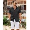 imageCOOFANDY Mens Cuban Guayabera Shirt Summer Beach Vacation Shirt Casual Short Sleeve Button Down Resort WearBlack