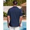 imageCOOFANDY Mens Cuban Guayabera Shirt Summer Beach Vacation Shirt Casual Short Sleeve Button Down Resort WearBlack Iris