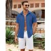 imageCOOFANDY Mens Cuban Guayabera Shirt Summer Beach Vacation Shirt Casual Short Sleeve Button Down Resort WearDark Blue