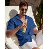 imageCOOFANDY Mens Cuban Guayabera Shirt Summer Beach Vacation Shirt Casual Short Sleeve Button Down Resort WearDark Blue