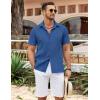 imageCOOFANDY Mens Cuban Guayabera Shirt Summer Beach Vacation Shirt Casual Short Sleeve Button Down Resort WearDark Blue