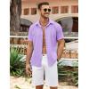 imageCOOFANDY Mens Cuban Guayabera Shirt Summer Beach Vacation Shirt Casual Short Sleeve Button Down Resort WearPurple Rose