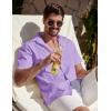 imageCOOFANDY Mens Cuban Guayabera Shirt Summer Beach Vacation Shirt Casual Short Sleeve Button Down Resort WearPurple Rose