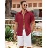 imageCOOFANDY Mens Cuban Guayabera Shirt Summer Beach Vacation Shirt Casual Short Sleeve Button Down Resort WearRed Dahlia