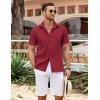 imageCOOFANDY Mens Cuban Guayabera Shirt Summer Beach Vacation Shirt Casual Short Sleeve Button Down Resort WearRed Dahlia