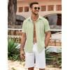 imageCOOFANDY Mens Cuban Guayabera Shirt Summer Beach Vacation Shirt Casual Short Sleeve Button Down Resort WearSea Foam